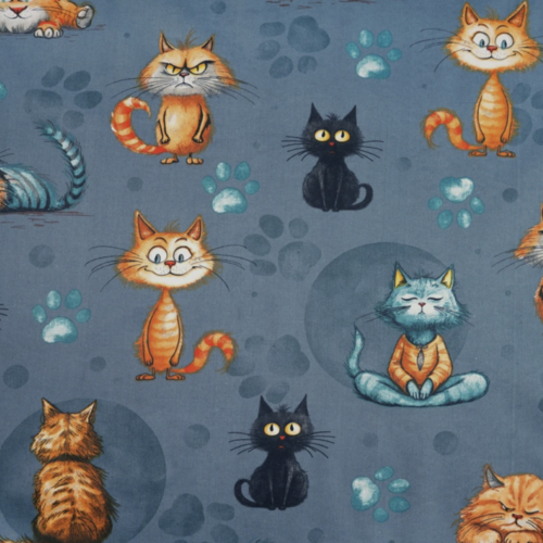Tissu coton chats gris bleuté 50x80 cm
