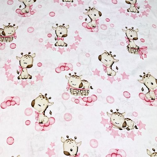 Tissu girafes rose 50x80cm