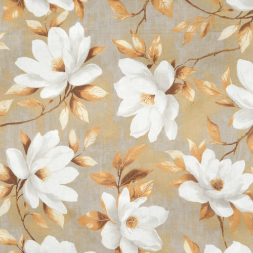 Tissu magnolias beige et blanc  50x80 cm