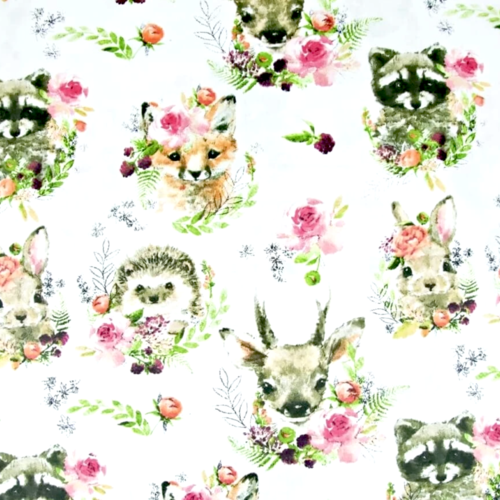 Tissu enfant animaux et fleurs 50x80 cm