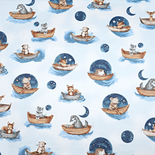 Tissu enfant animaux en bateau 50x80cm