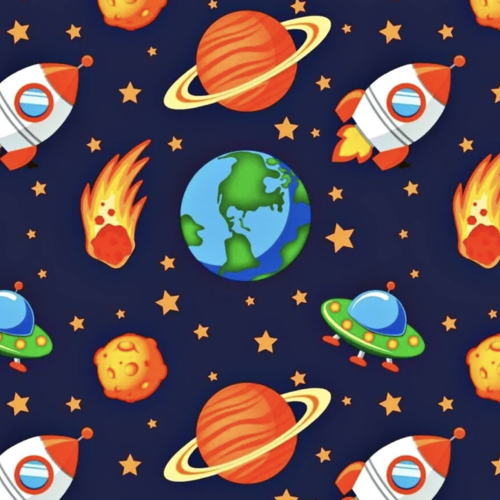 Tissu enfant planètes et fusées 50x80 cm