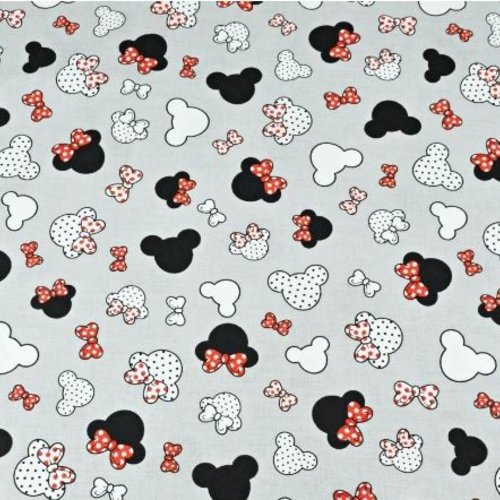 Tissu enfant minnie rouge et gris 50x80cm