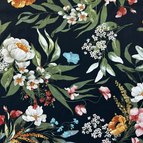 Tissu coton grandes fleurs multicolores 50x80 cm