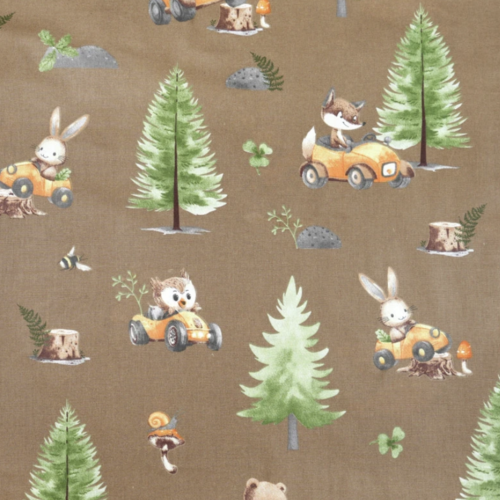 Tissu enfant animaux en voitures 50x80cm