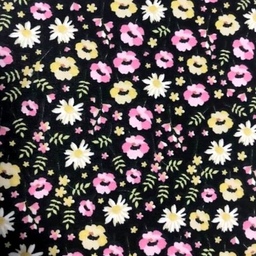 Tissu liberty à fleurs rose et jaune 50x70 cm