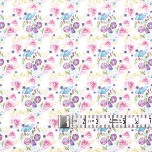 Tissu têtes de mort et fleurs multicolores 57x71cm
