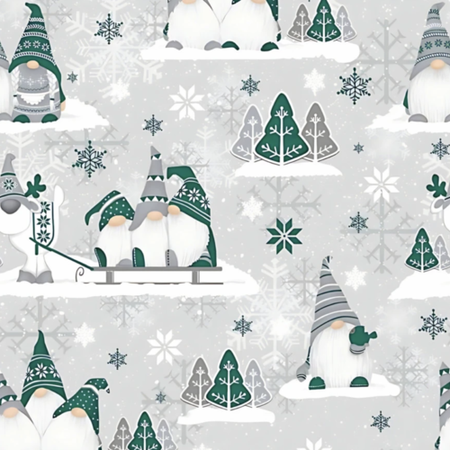 Tissu lutins de noël gris et vert 50x80cm