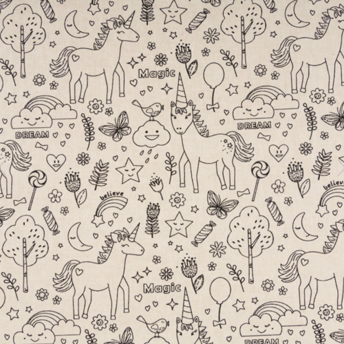 Tissu ameublement à colorier enfant licornes 50x75 cm