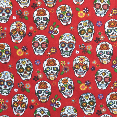 Tissu têtes de mort calaveras rouge 50x80 cm