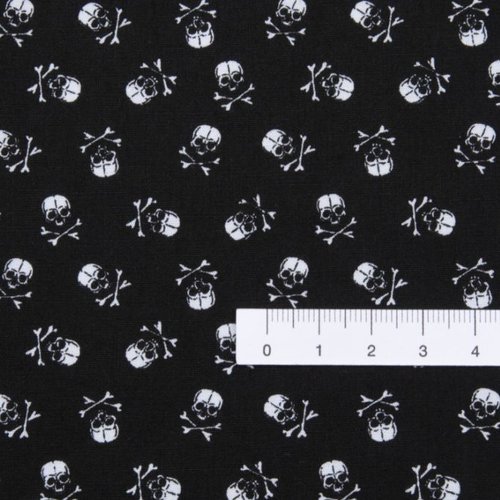 Tissu têtes de mort noir et blanc 50x72cm