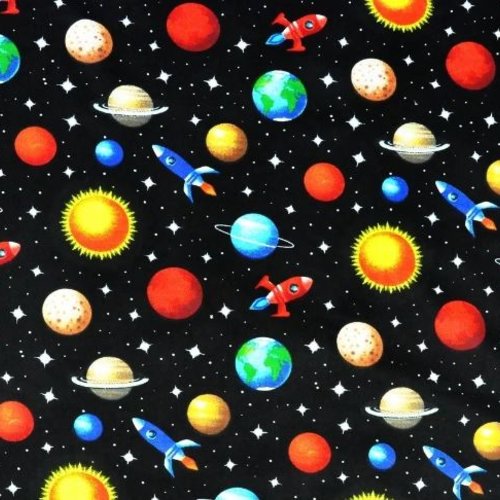 Tissu enfant planètes et fusées 50x80 cm