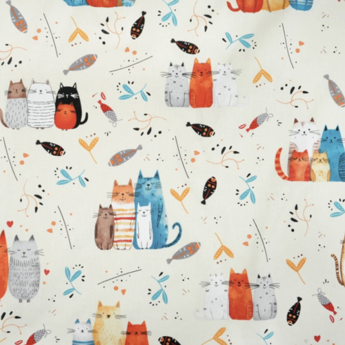 Tissu coton chats multicolores  50x80 cm
