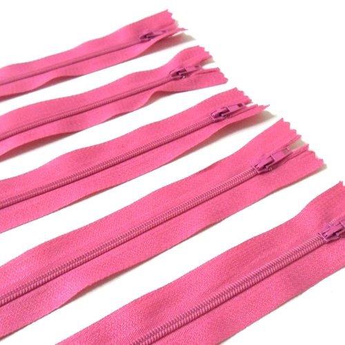 Lot de 5 fermetures éclair 20cm roses