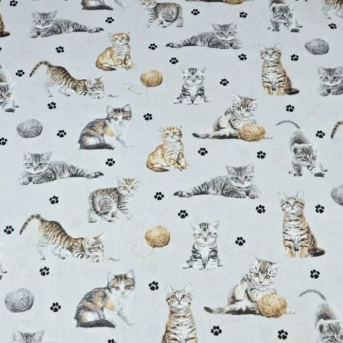 Tissu enfant chat gris clair 50x80 cm