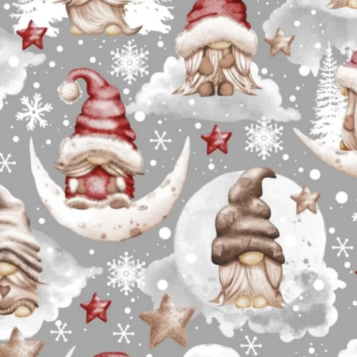 Tissu lutins de noël gris et rouge 50x80cm