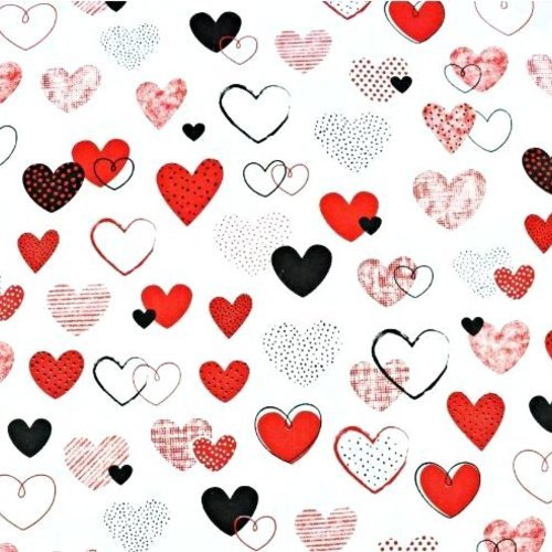 Tissu coeurs rouge et noir 50x80cm