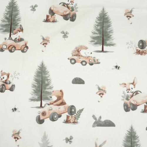 Tissu enfant animaux en voitures 50x80cm