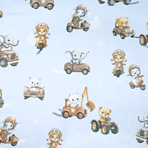 Tissu enfant animaux en voitures 50x80cm