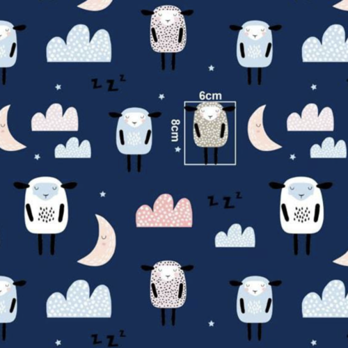 Tissu coton enfant moutons marine 50x80 cm