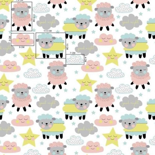 Tissu enfant moutons multicolores 50x80cm