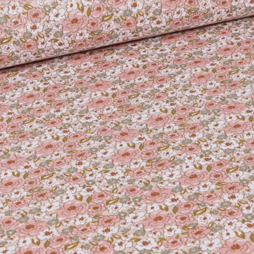 Tissu fleurs liberty vert sauge et rose 55x75 cm