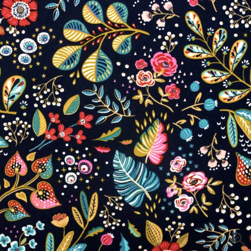 Tissu fleurs marine et multicolore 50x75 cm