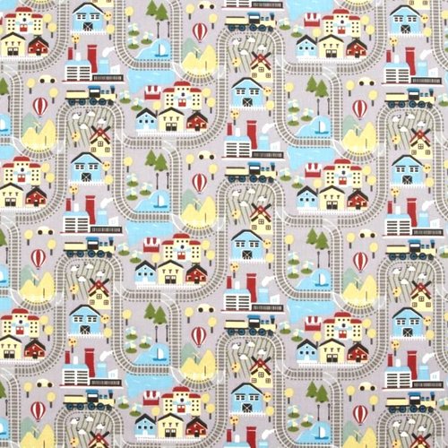 Tissu enfant circuit de trains 50x80cm