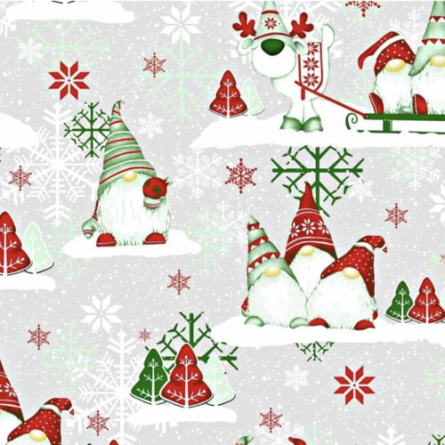 Tissu gnomes de noël vert et rouge 50x80cm