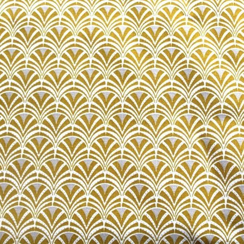 Tissu  éventails jaune et blanc 50x80 cm
