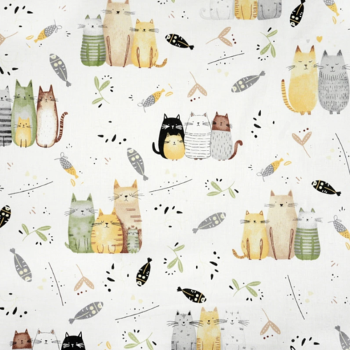 Tissu coton chats multicolores 50x80 cm