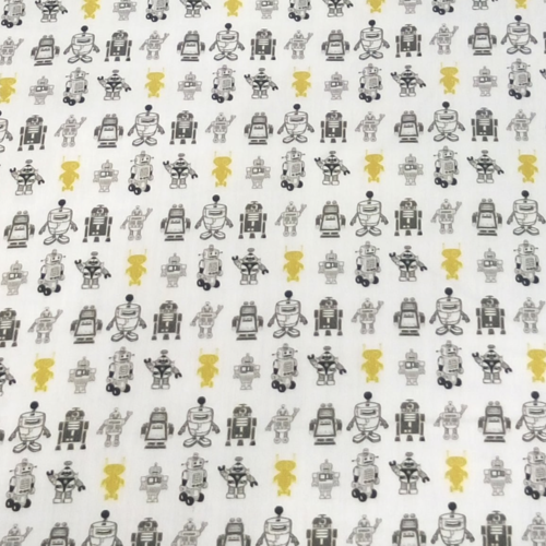 Tissu enfant robots jaune et gris 50x70 cm