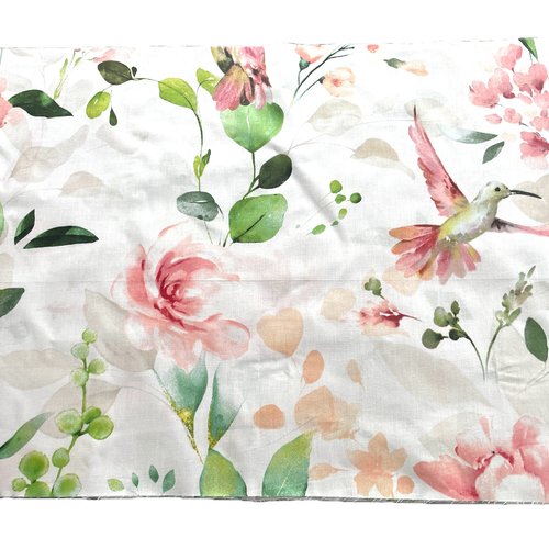 Tissu coton colibris et fleurs 50x73cm
