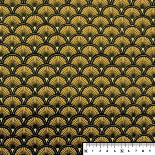 Tissu éventails jaune et noir 50x80 cm