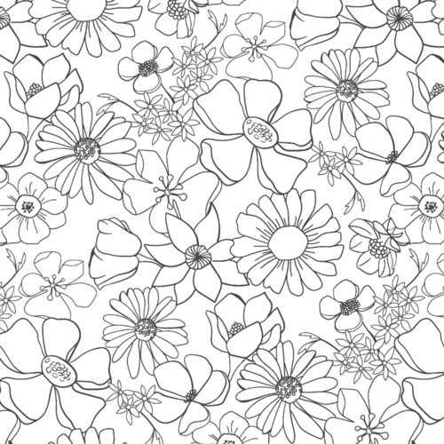 Tissu coton à colorier fleurs 50x75cm