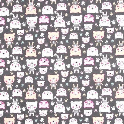 Tissu enfant ours marron et rose 50x77 cm