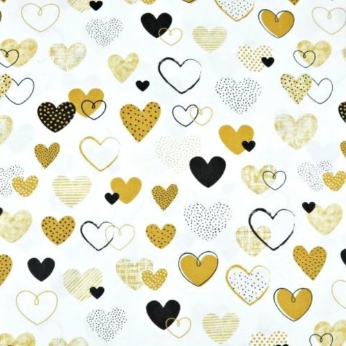 Tissu coeurs doré et noir 50x80cm