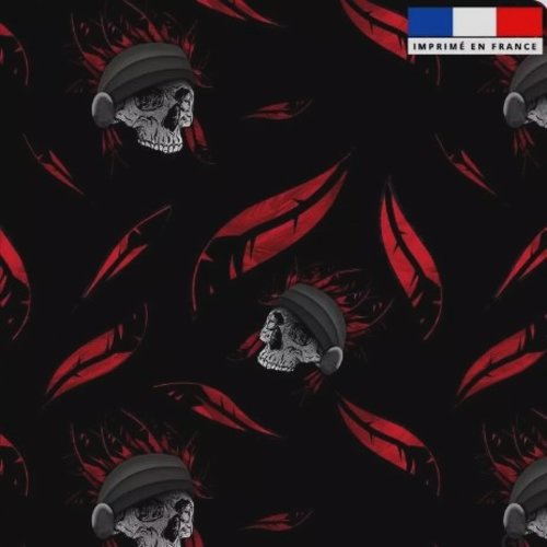 Tissu têtes de mort noir et rouge 50x70cm
