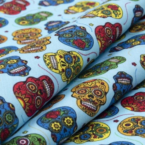 Tissu têtes de mort multicolores 50x72cm