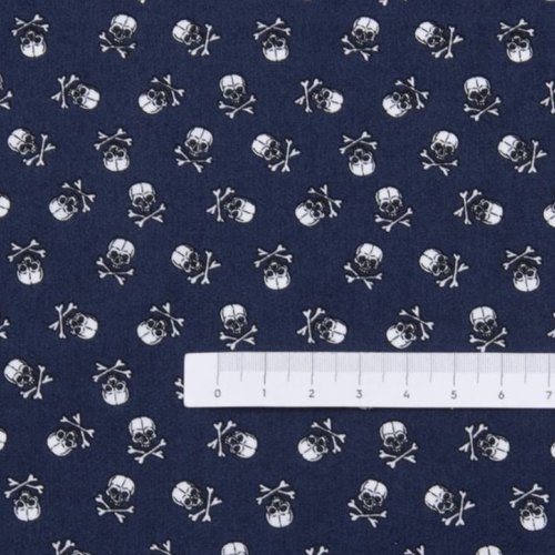 Tissu têtes de mort marine et blanc 50x72cm