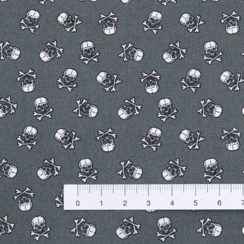 Tissu têtes de mort gris et blanc 50x72cm