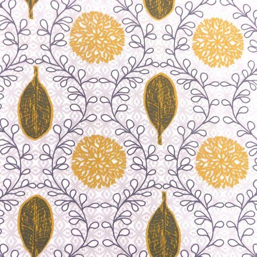 Tissu feuilles moutarde et gris 50x75 cm
