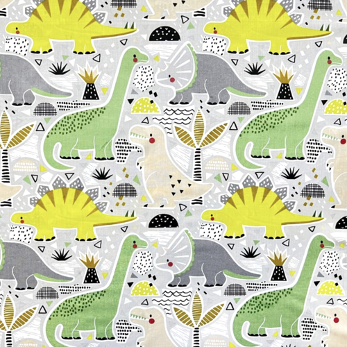 Tissu dinosaures jaune et vert 50x80cm