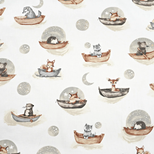 Tissu enfant animaux en bateau 50x80cm