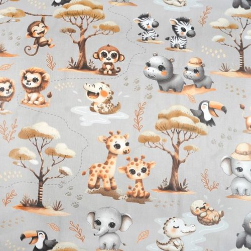 Tissu bébé animaux de la savane gris 50x80cm