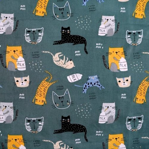 Tissu coton chats vert 50x80 cm