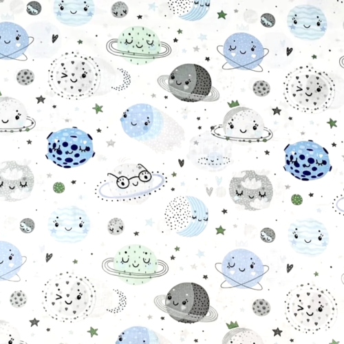 Tissu planètes et fusées 50x80 cm