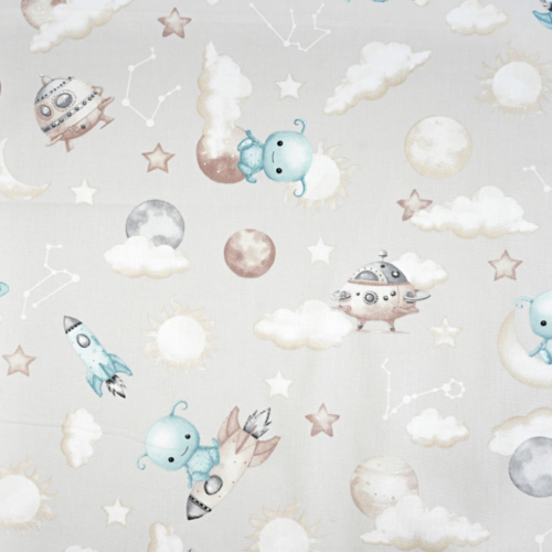 Tissu enfant planètes et ovnis 50x80 cm