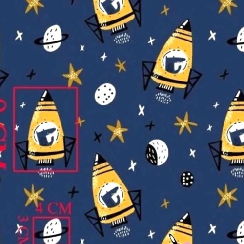 Tissu enfant fusées 50x80 cm