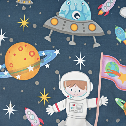 Tissu cosmonaute et soucoupes volantes 50x80 cm